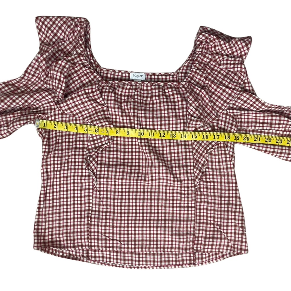 J. Crew Dusty Ivory Brick Red Flannel Gingham Blouse with Ruffle Detail - Picture 9 of 12